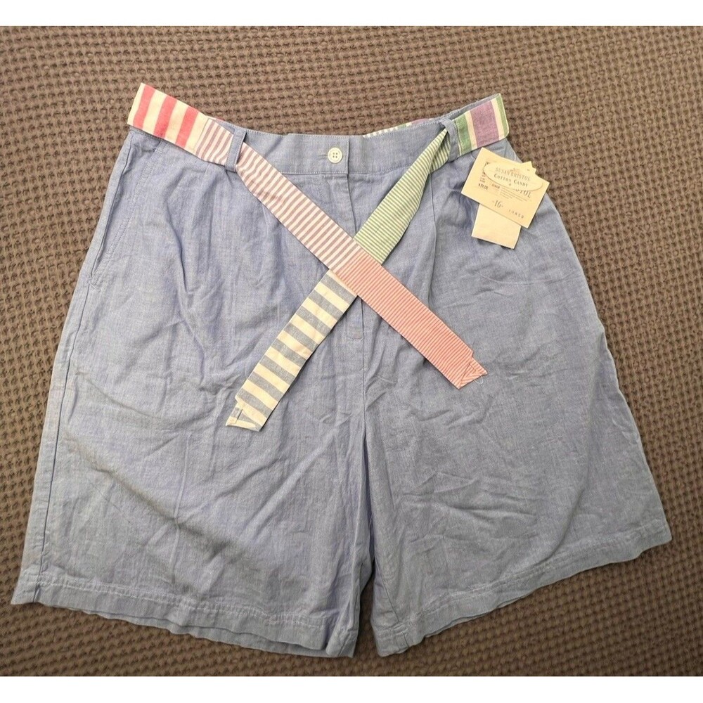 Susan Bristol Shorts Waist-Vintage 90s High Rise Pleated W/Belt-Pockets Sz16